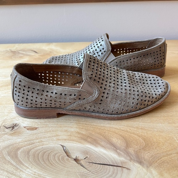 TRASK ALI PERFORATED SLIP ON LOAFERS SHOES WOMENS 8M PEWTER LEATHER UPPER… - Picture 1 of 10
